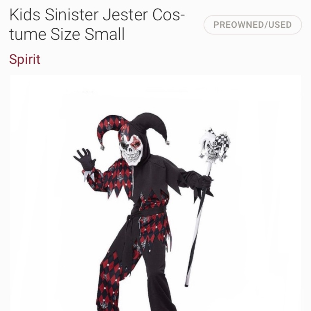 Worn once Kids Sinister  Clown Costume  size 6-8 kids sword not included